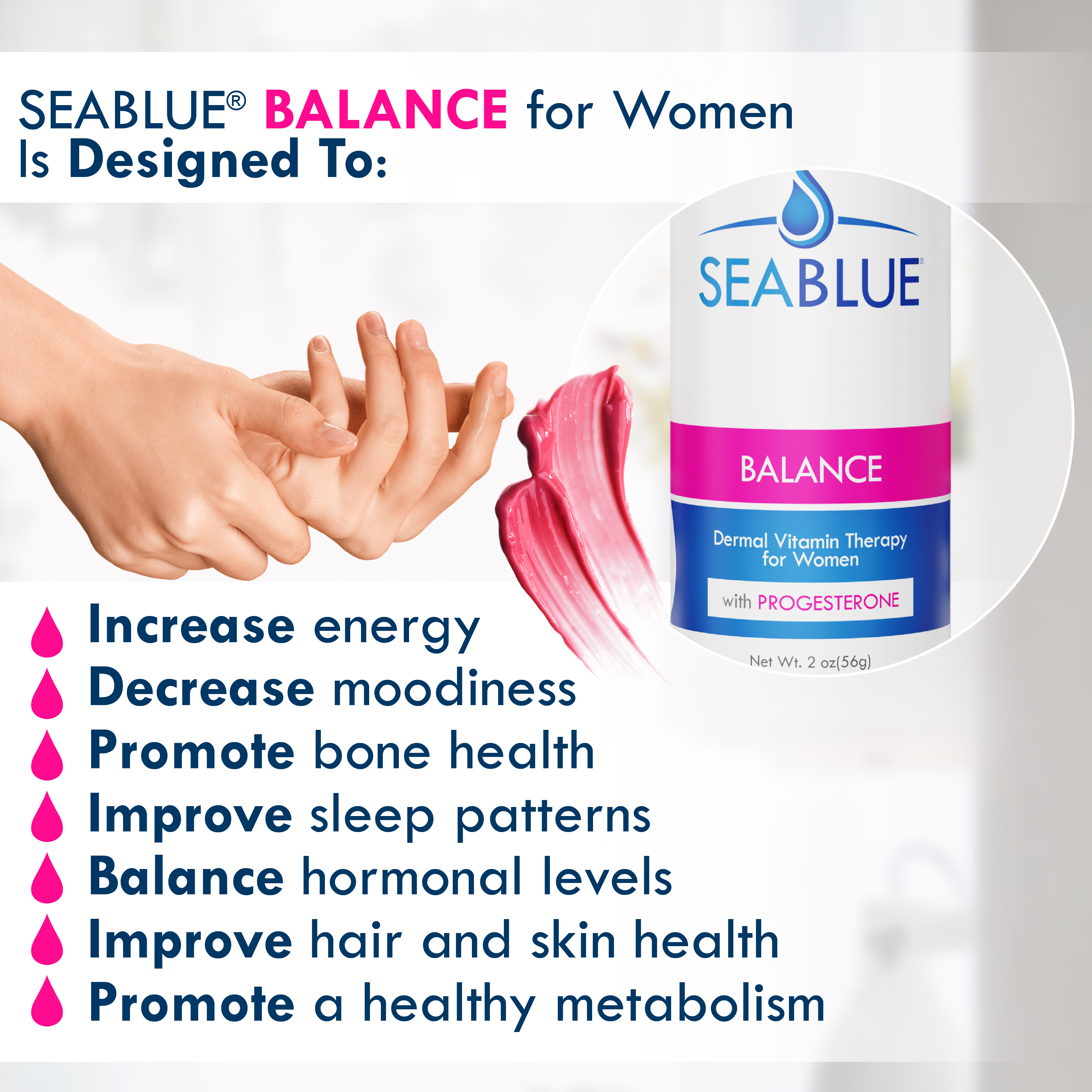 SEABLUE® Balance Dermal Vitamin Cream with Progesterone for Women